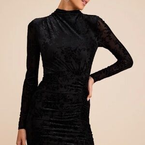 Neilina Black Velvet Jacquard Mock Neck Maxi Dress